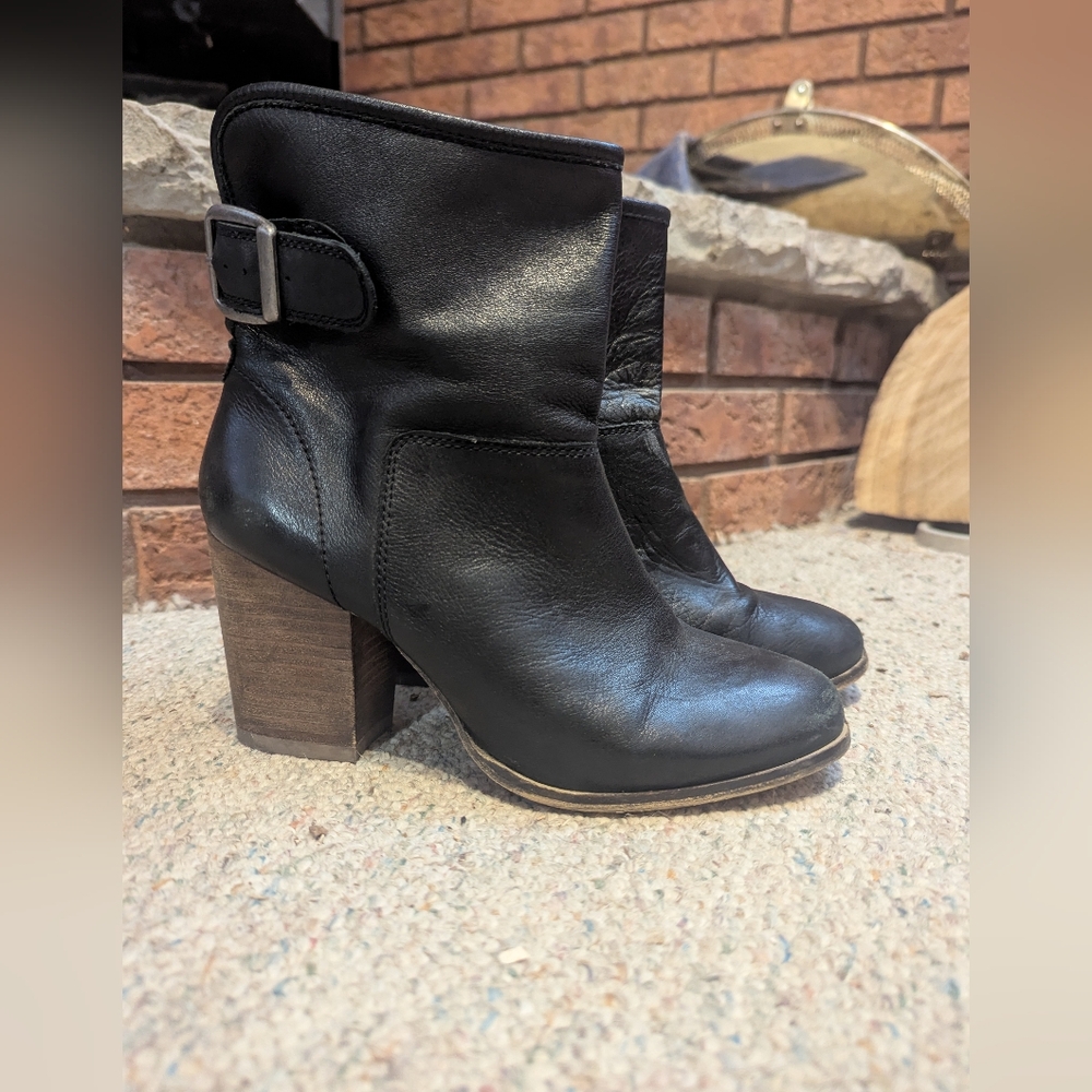 Black Leather Ankle Boots with Buckle